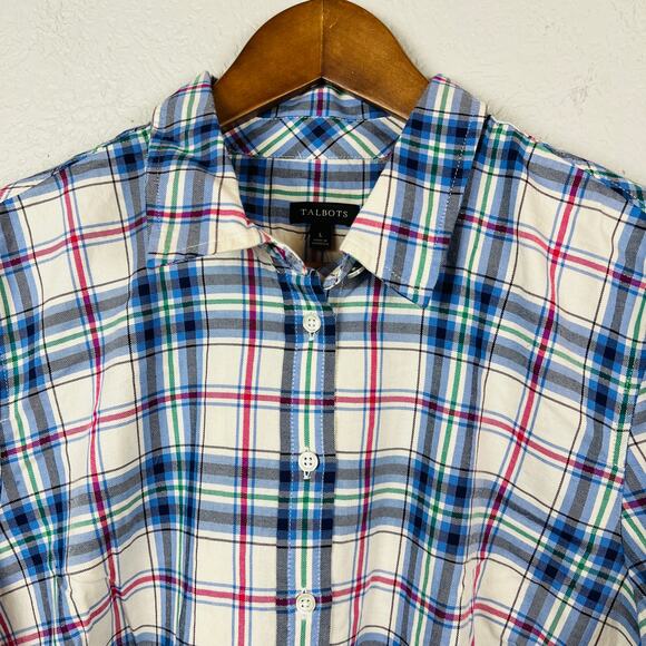 NEW! Talbots Button Up Plaid Shirt Long Sleeve Metallic Holiday - L - Picture 2 of 4